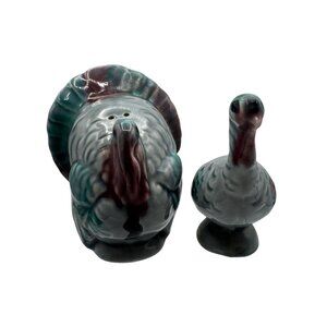 Vintage Hand-Painted Ceramic Turkey Salt & Pepper Shakers